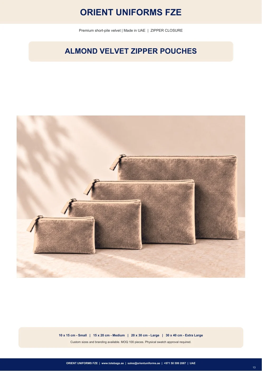 Almond Velvet Zipper Pouches