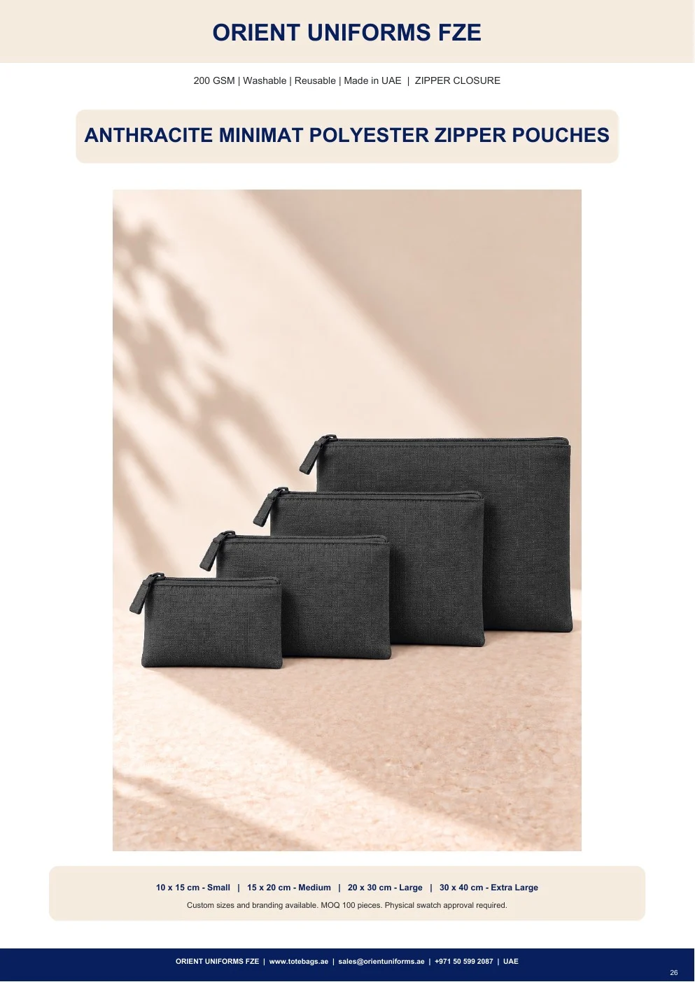 Anthracite Minimat Polyester Zipper Pouches