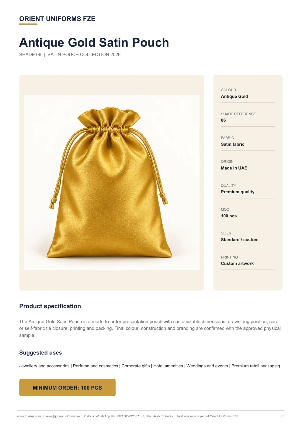 Antique Gold Satin Drawstring Pouches Antique Gold Satin Drawstring Pouches