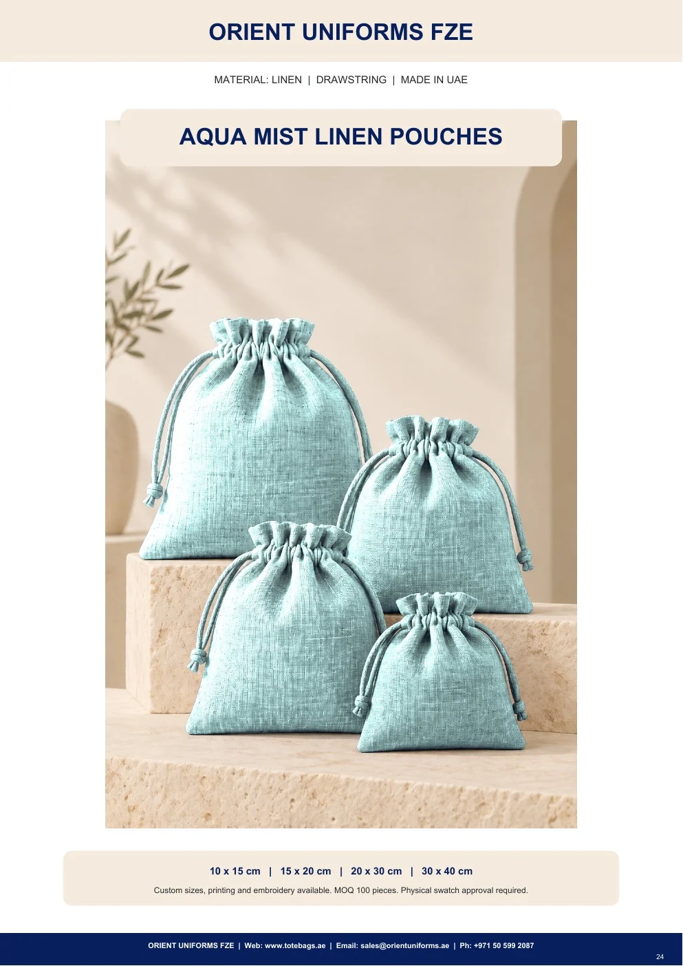 Aqua Mist Linen Drawstring Pouches Aqua Mist Linen Drawstring Pouches