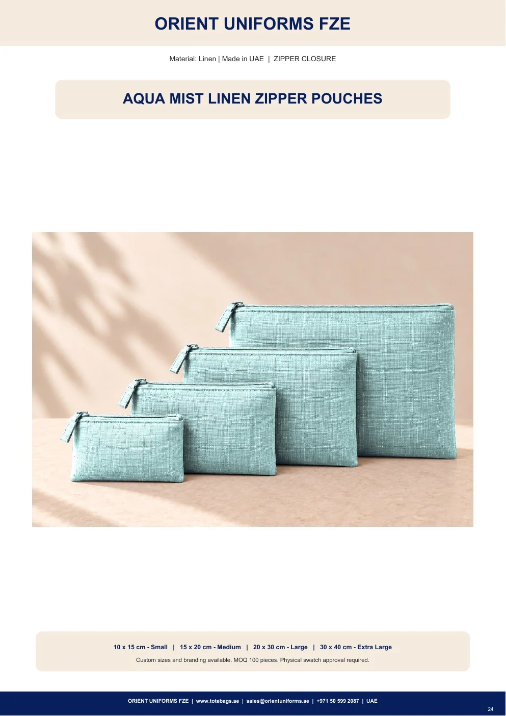Aqua Mist Linen Zipper Pouches