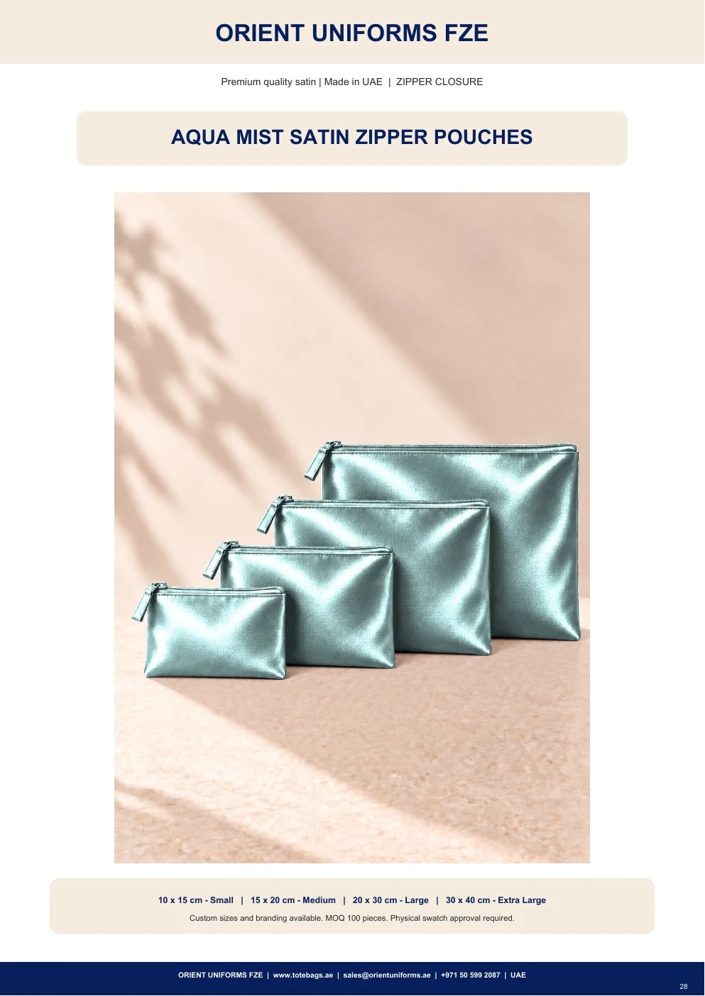 Aqua Mist Satin Zipper Pouches