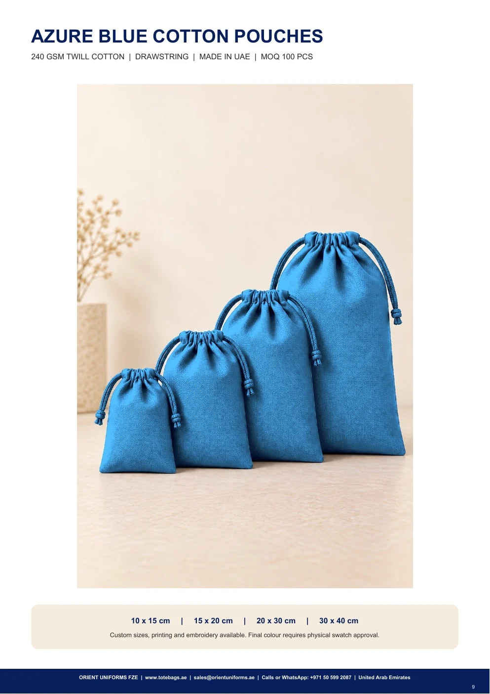 Azure Blue Cotton Drawstring Pouches Azure Blue Cotton Drawstring Pouches