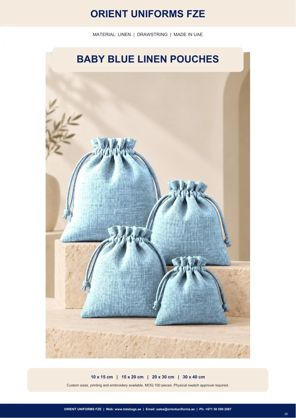 Baby Blue Linen Drawstring Pouches Baby Blue Linen Drawstring Pouches