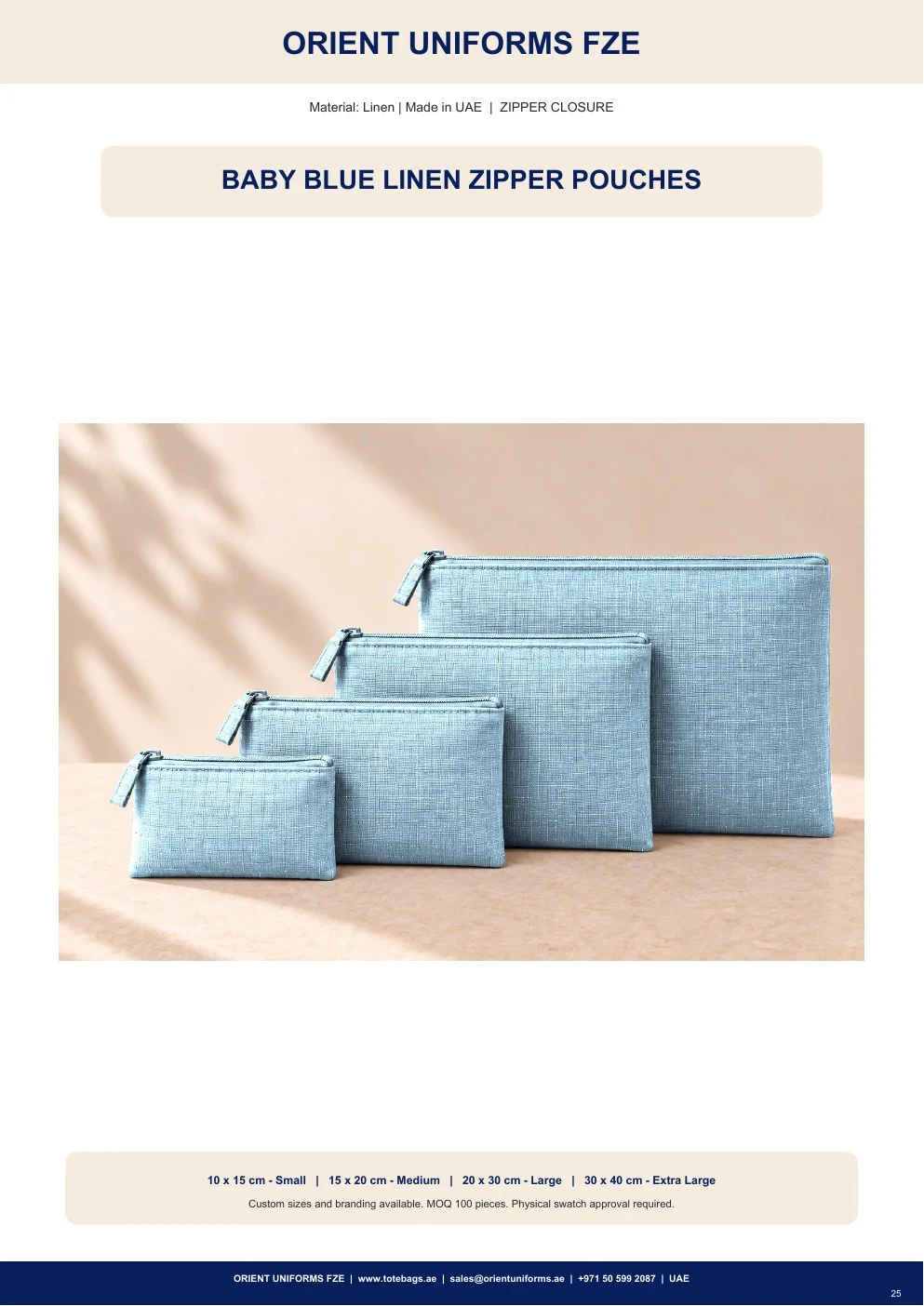 Baby Blue Linen Zipper Pouches