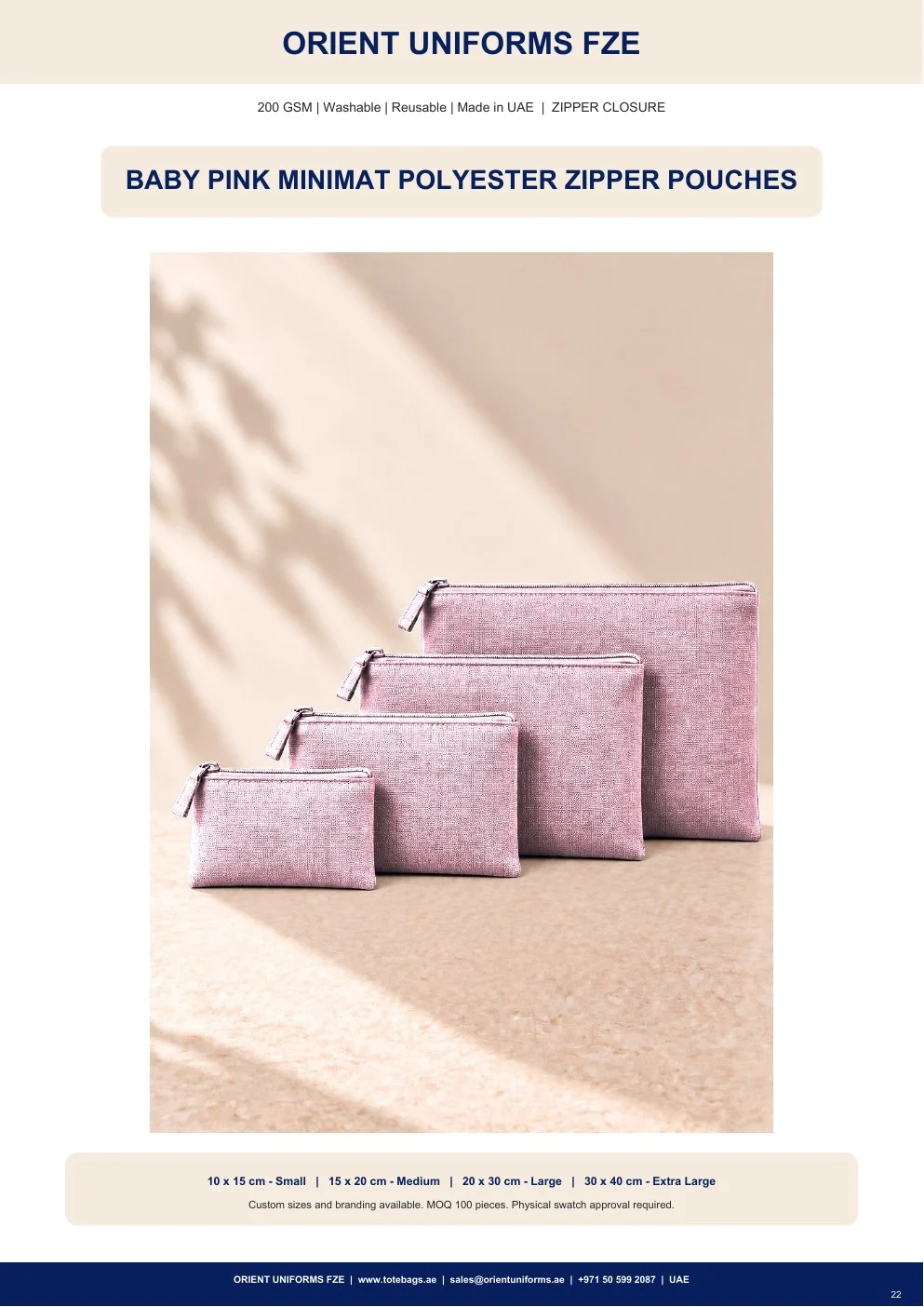 Baby Pink Minimat Polyester Zipper Pouches