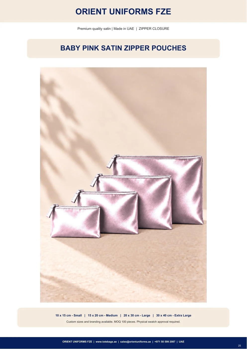 Baby Pink Satin Zipper Pouches