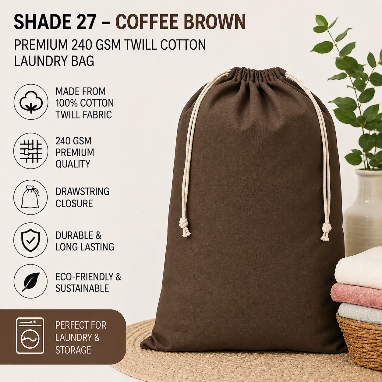 Beige Cotton Housekeeping Laundry Bag Beige Cotton Housekeeping Laundry Bag