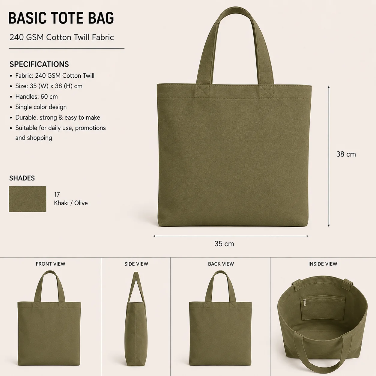 Beige Cotton Tote Bag Brand Merchandise Shopper Beige Cotton Tote Bag Brand Merchandise Shopper