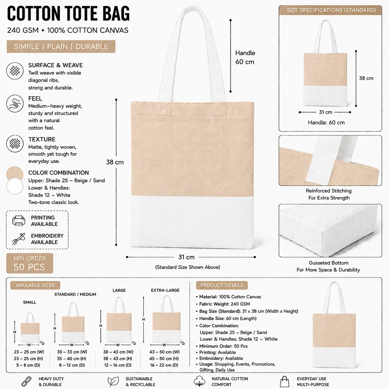 Beige Cotton Tote Bag Corporate Shopper