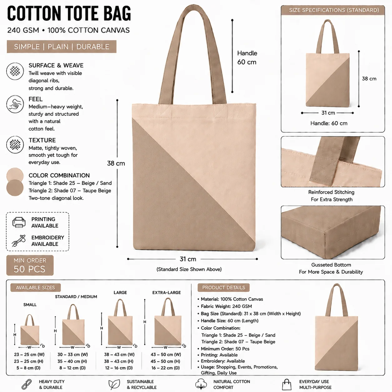 Beige Cotton Tote Bag Hospitality Shopper