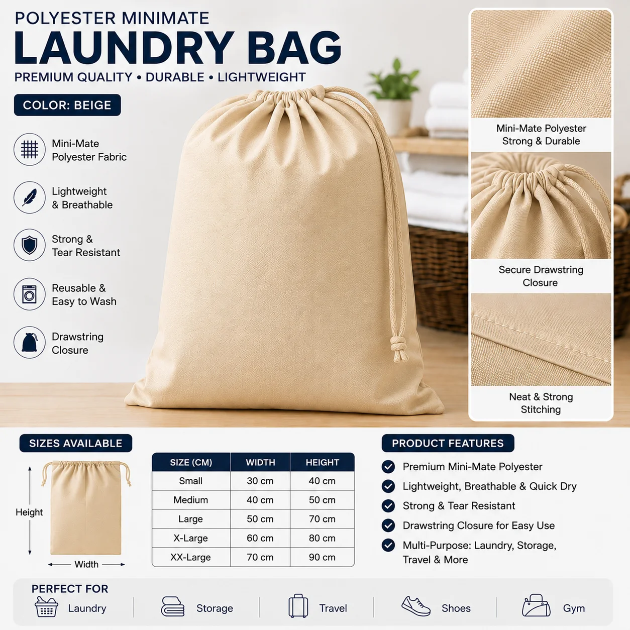 Beige Polyester Hotel Laundry Bag Beige Polyester Hotel Laundry Bag