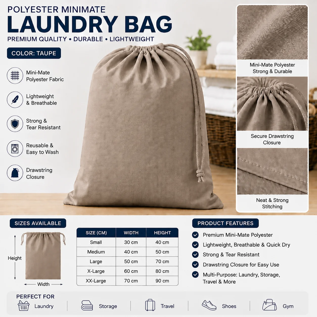 Beige Polyester Linen Collection Bag Beige Polyester Linen Collection Bag