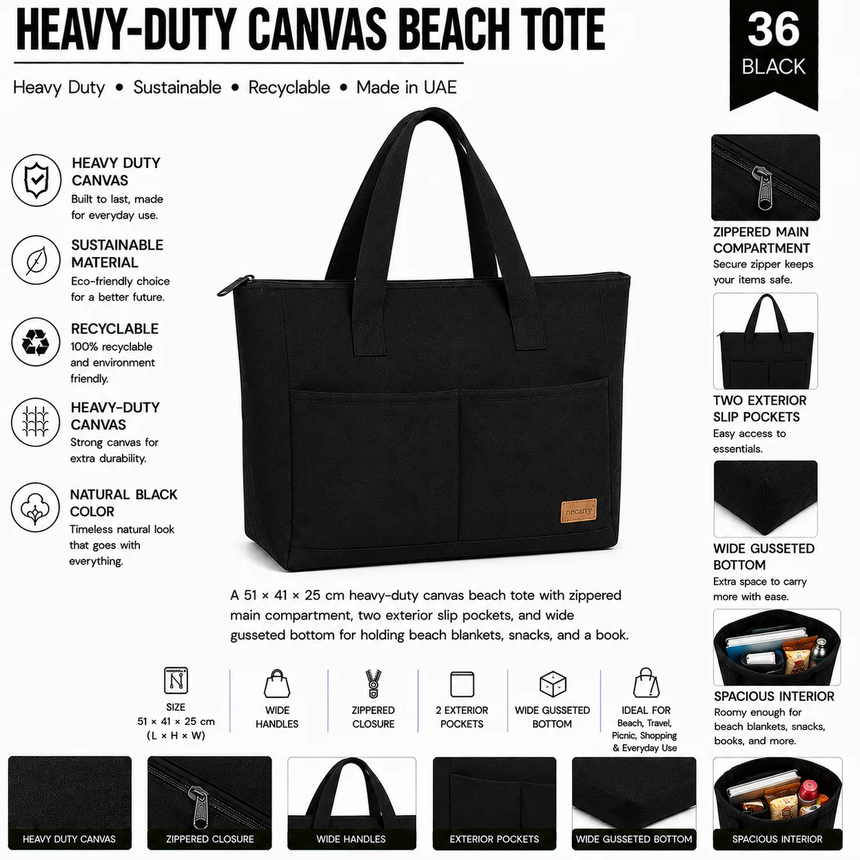 Black Canvas Tote Bag Brand Merchandise Shopper
