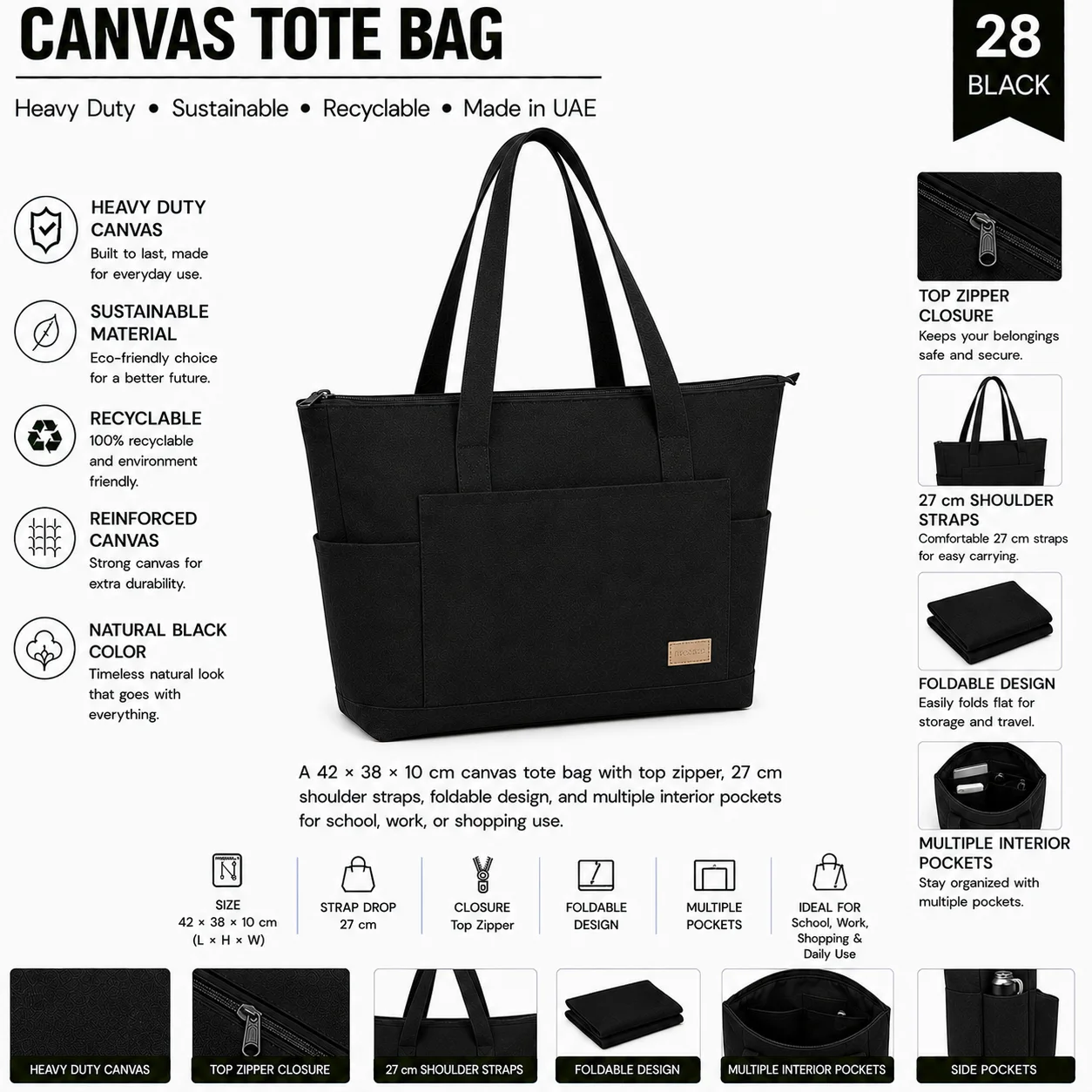 Black Canvas Tote Bag Business Shopper