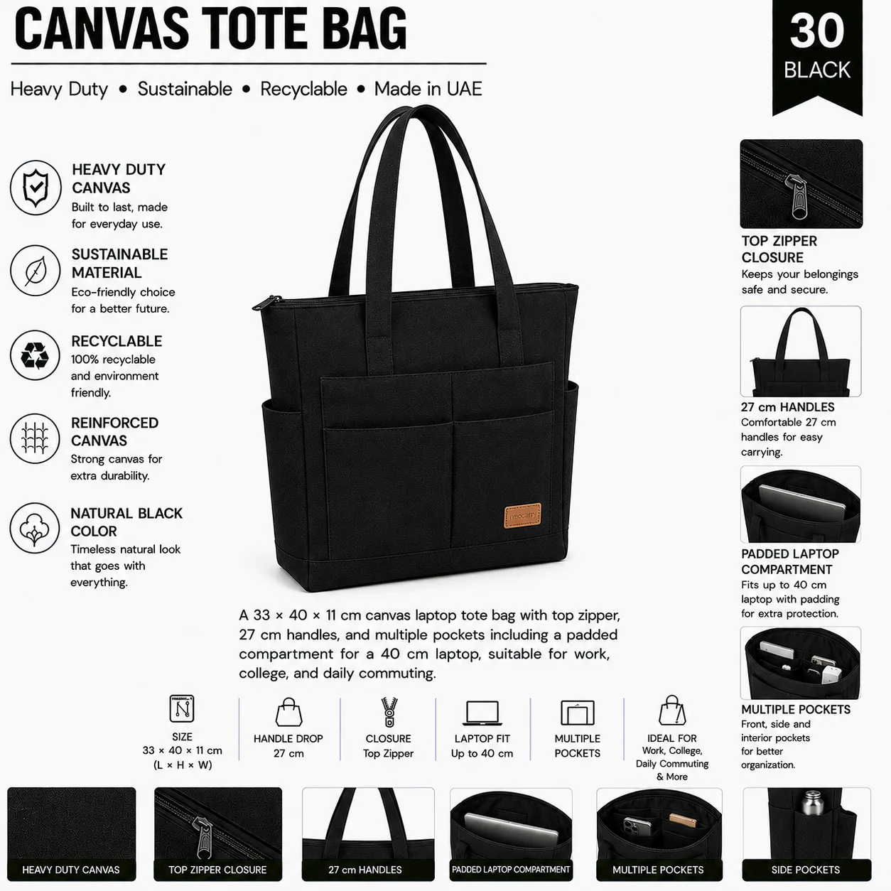 Black Canvas Tote Bag Campaign Shopper