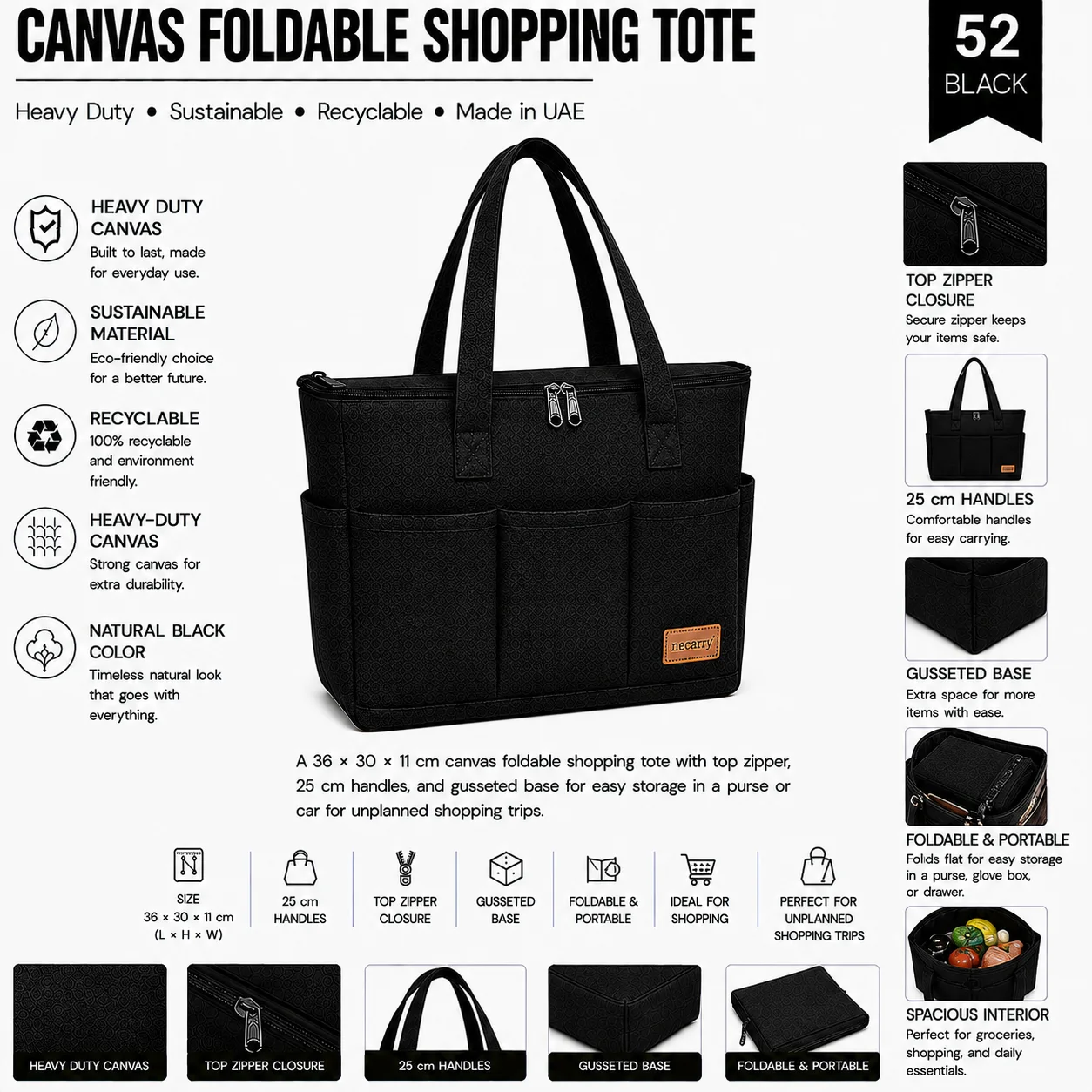 Black Canvas Tote Bag Conference Shopper