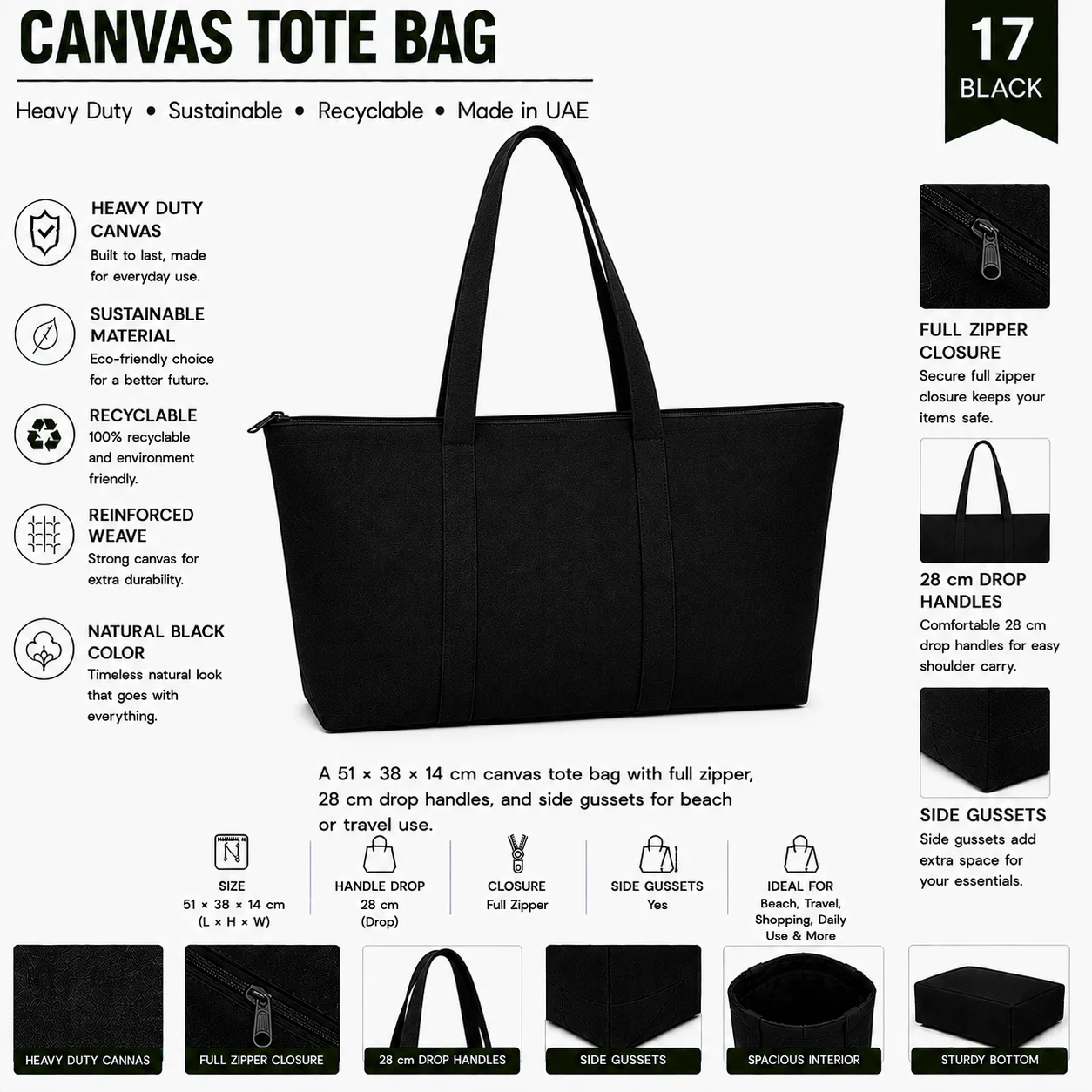 Black Canvas Tote Bag Daily Shopper
