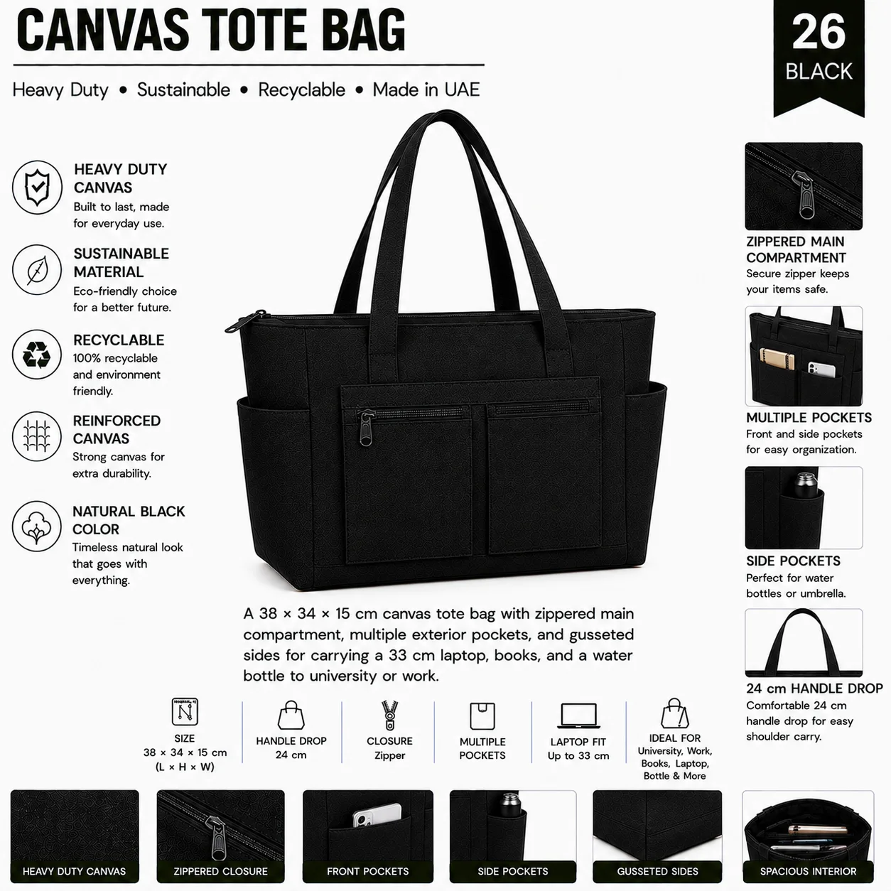 Black Canvas Tote Bag Exhibition Shopper