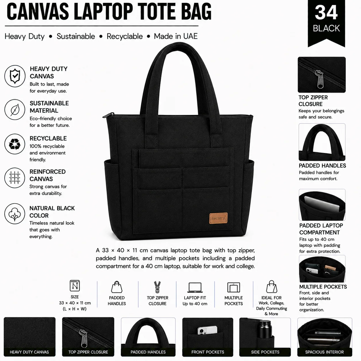 Black Canvas Tote Bag Market Shopper