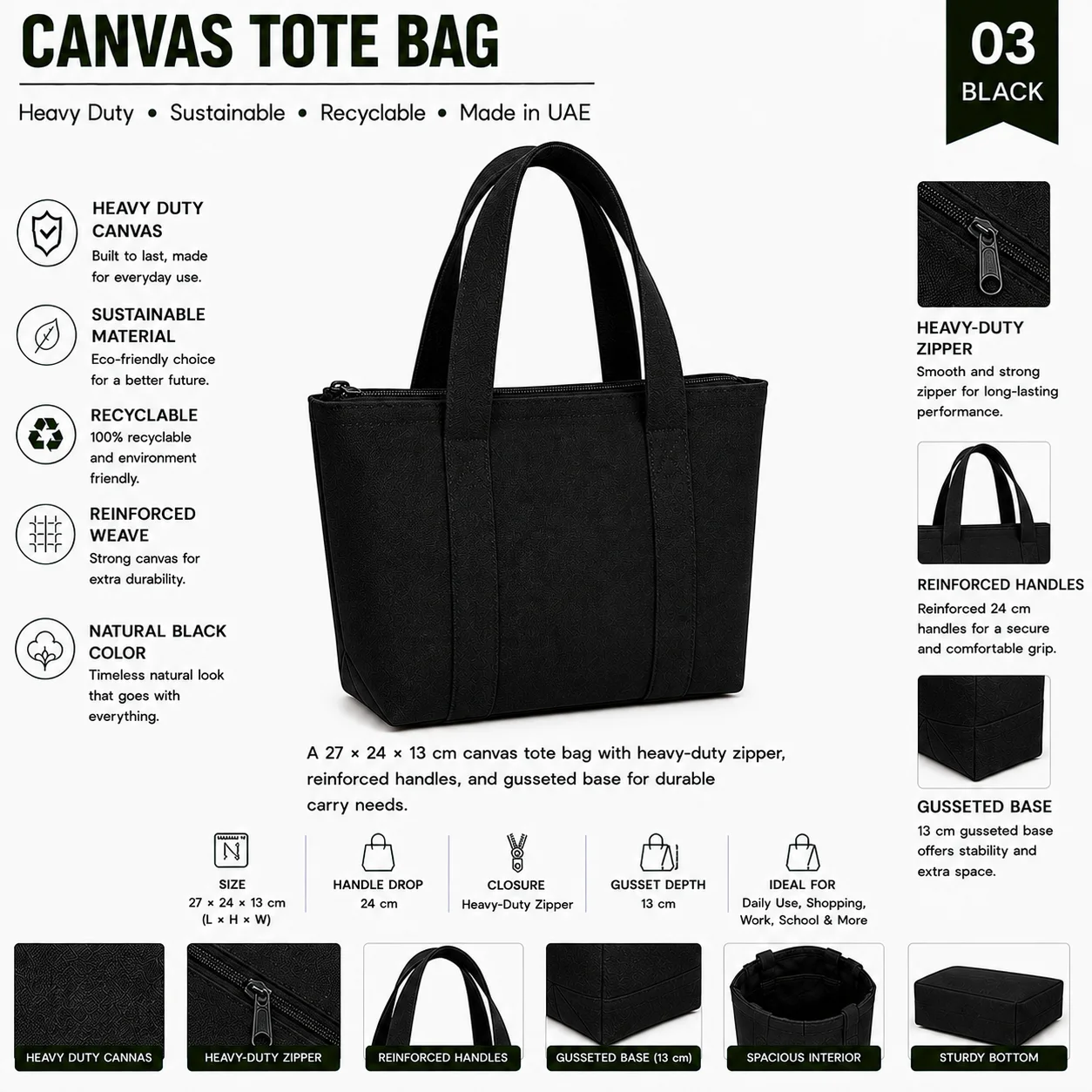 Black Canvas Tote Bag Merchandise Shopper