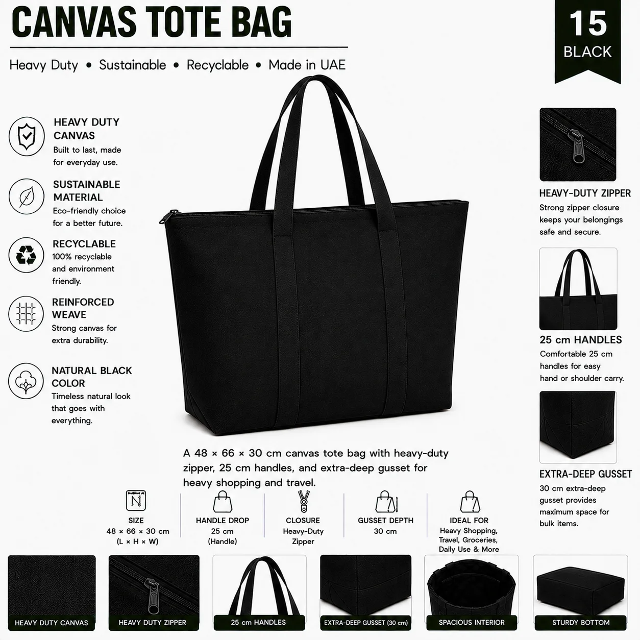 Black Canvas Tote Bag Modern Shopper