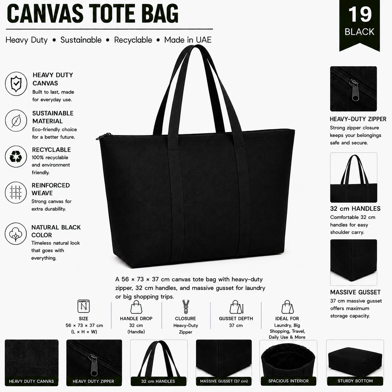 Black Canvas Tote Bag Premium Shopper