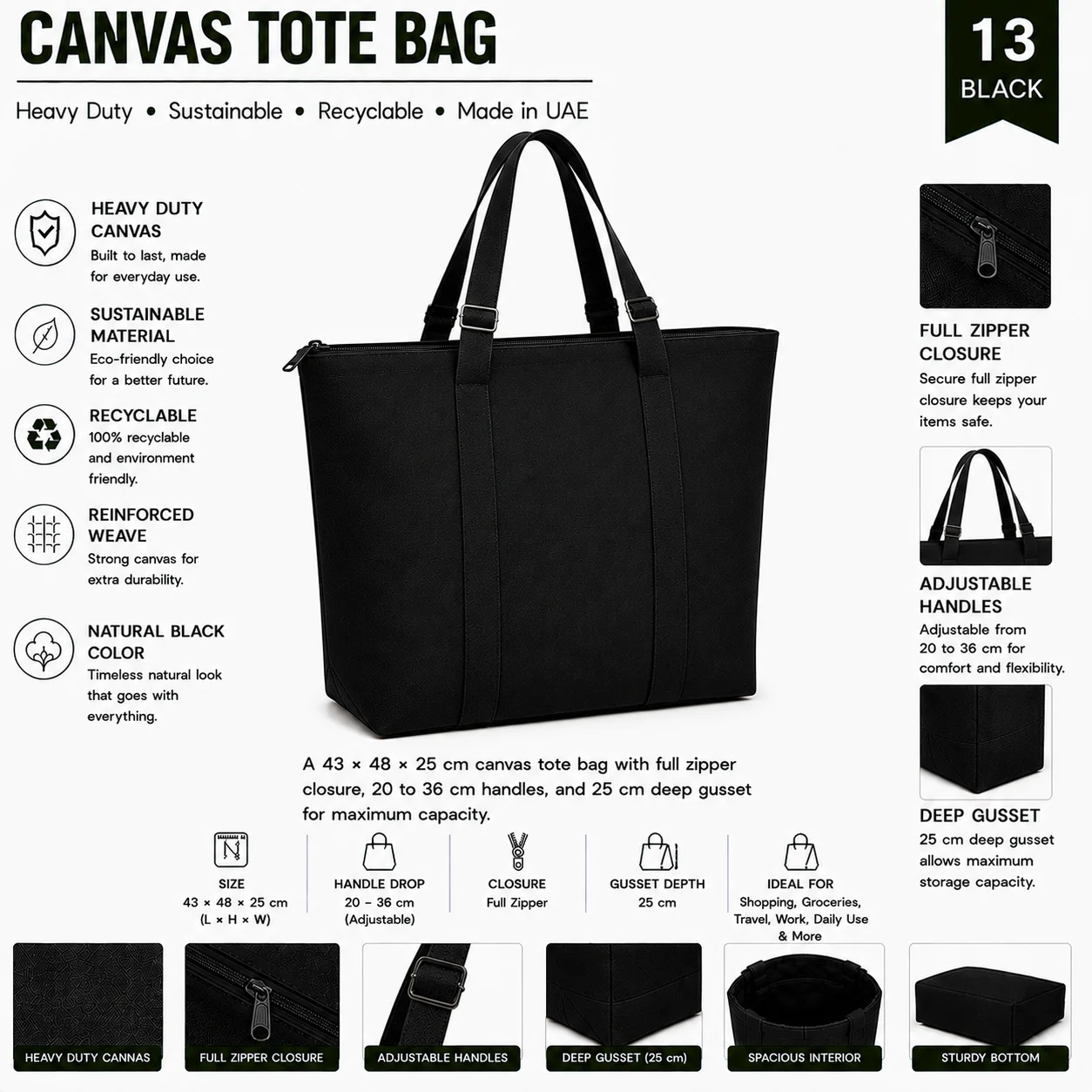 Black Canvas Tote Bag Promotional Shopper