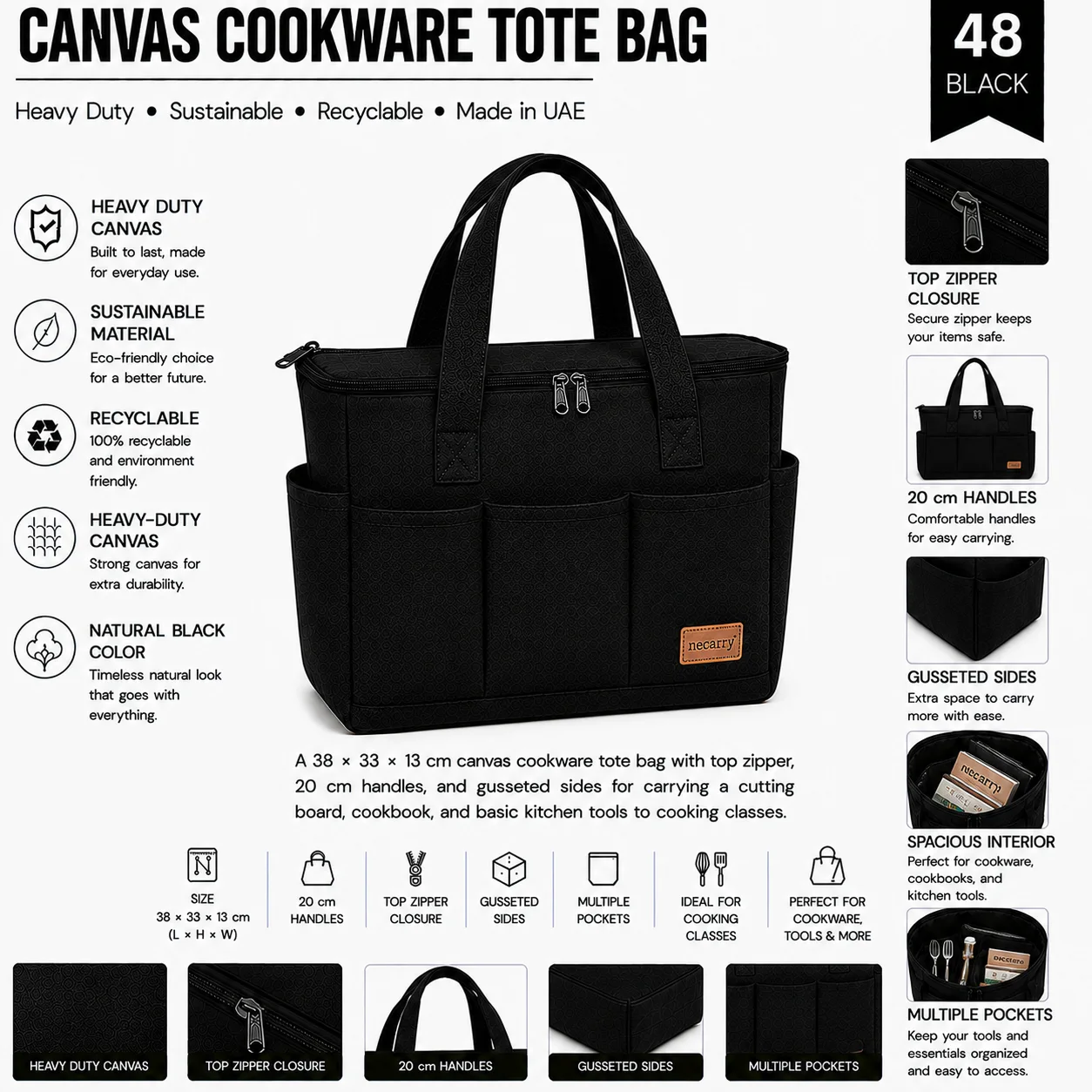 Black Canvas Tote Bag School Shopper