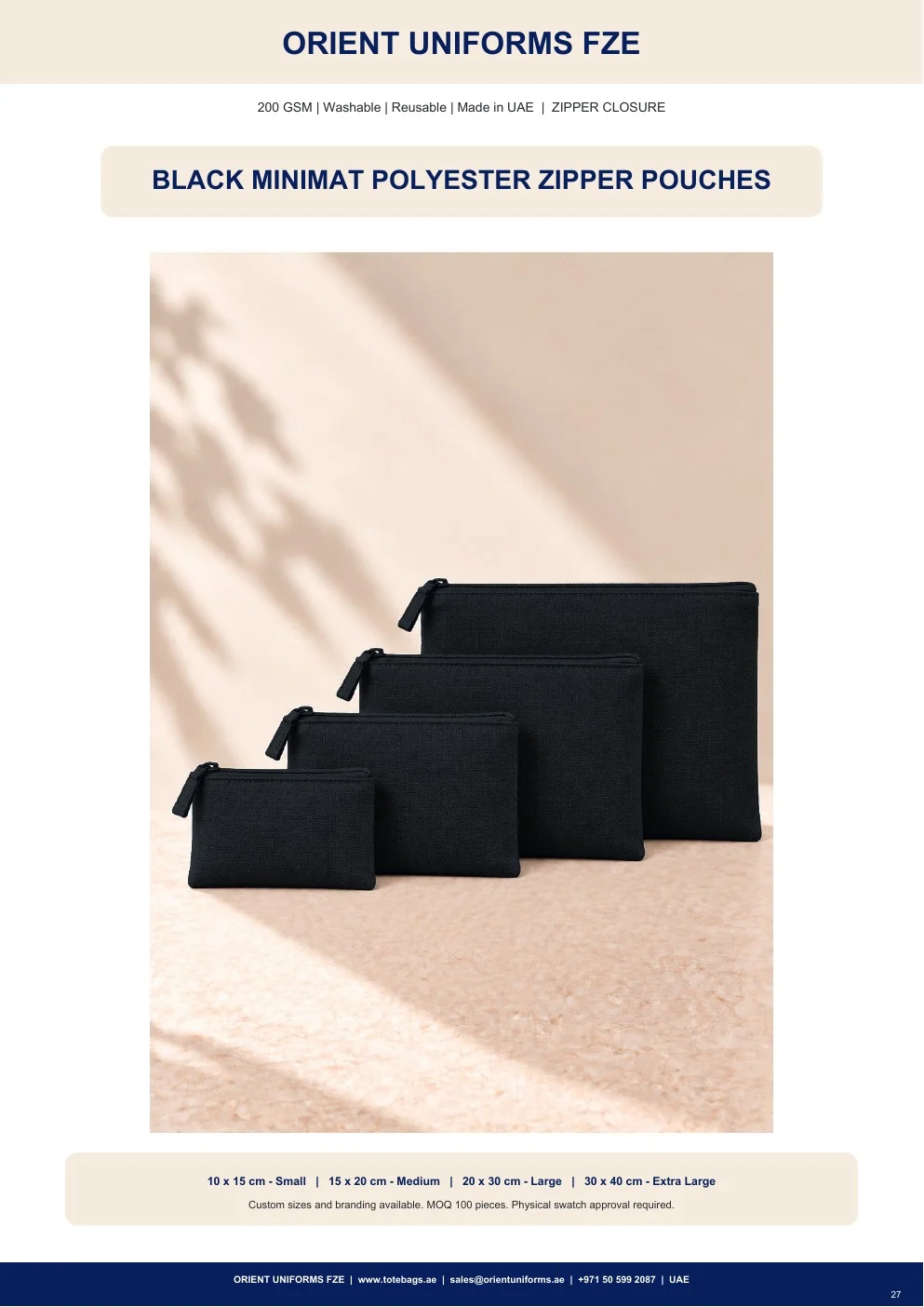 Black Minimat Polyester Zipper Pouches