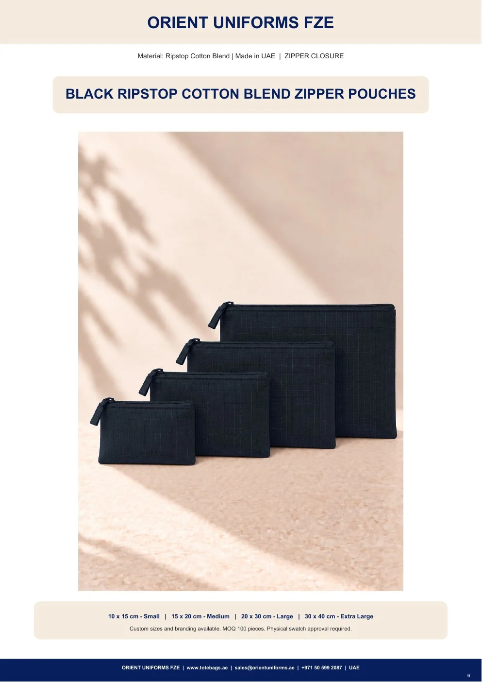 Black Ripstop Cotton Blend Zipper Pouches Black Ripstop Cotton Blend Zipper Pouches