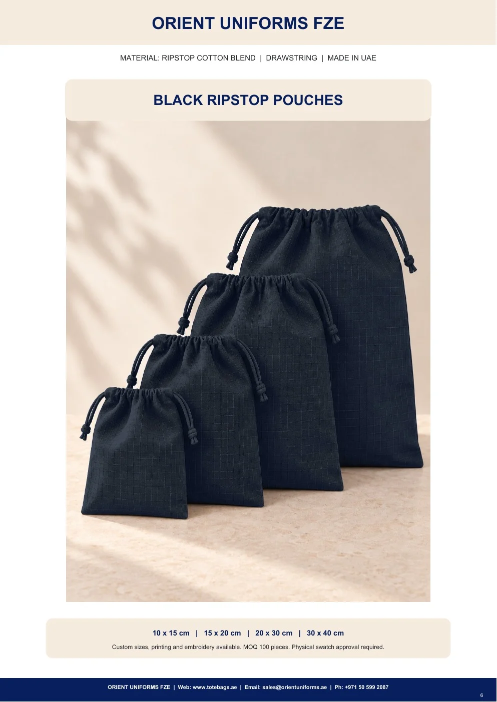 Black Ripstop Drawstring Pouches