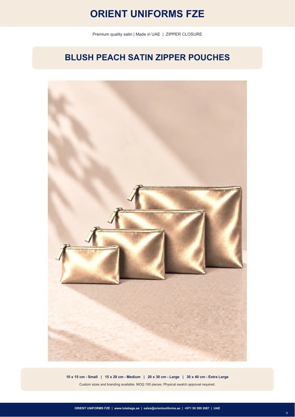 Blush Peach Satin Zipper Pouches