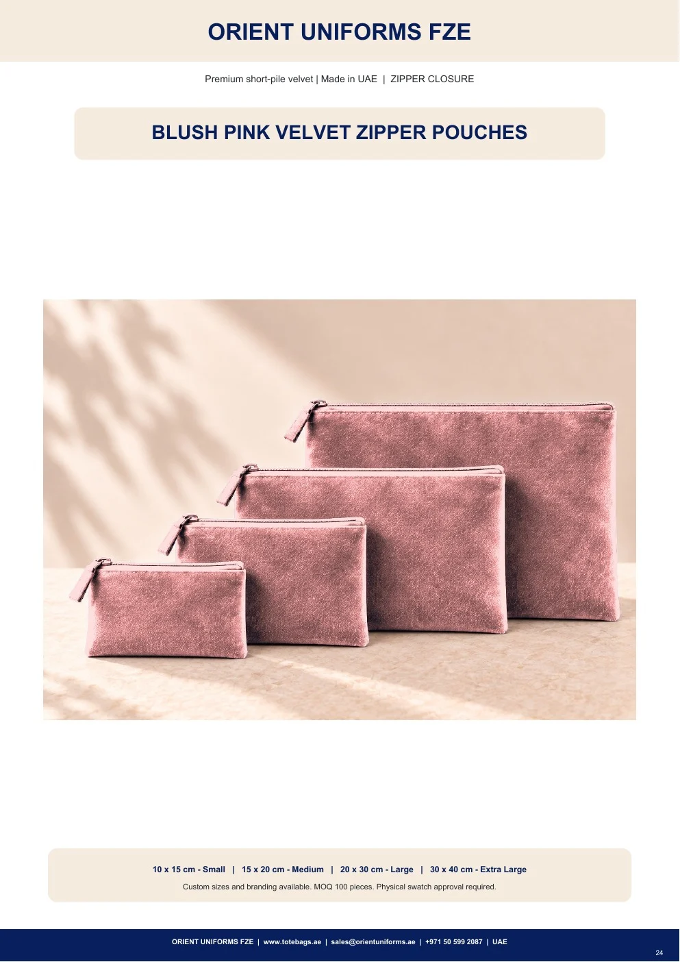 Blush Pink Velvet Zipper Pouches