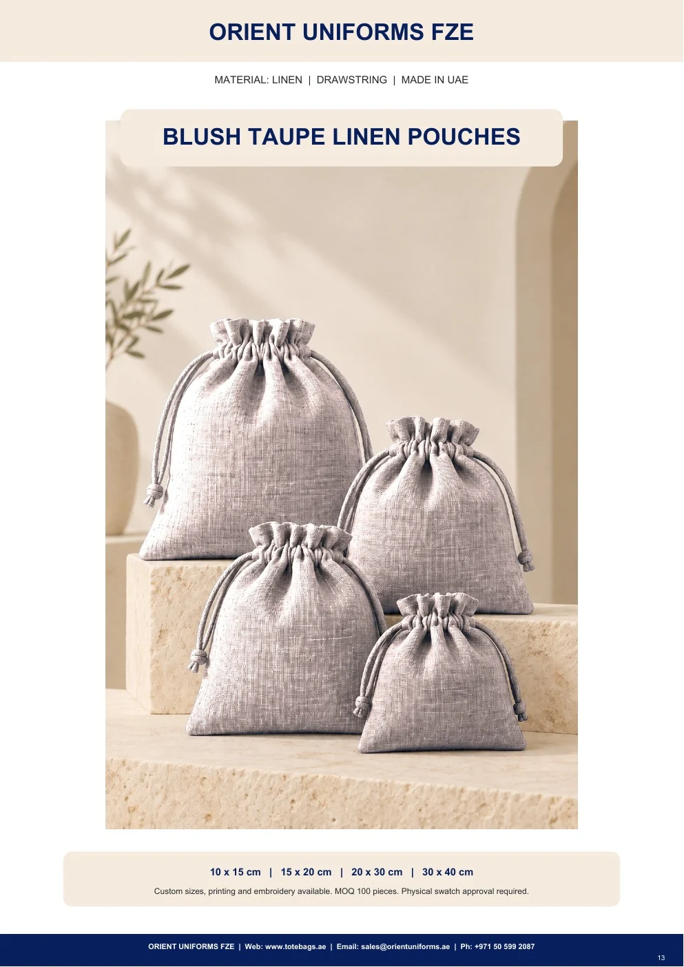 Blush Taupe Linen Drawstring Pouches Blush Taupe Linen Drawstring Pouches