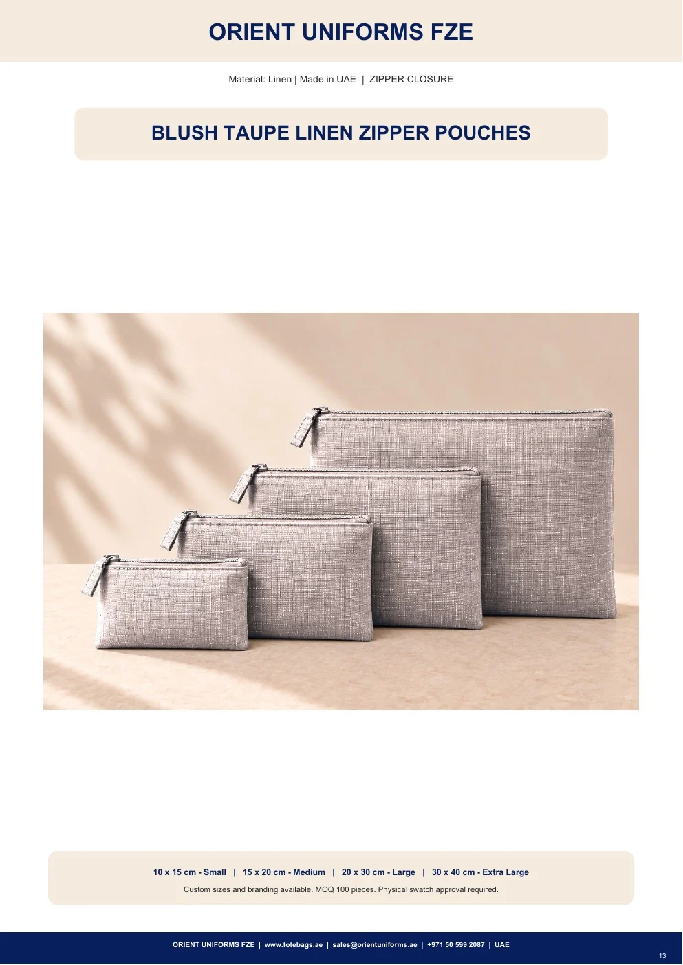 Blush Taupe Linen Zipper Pouches