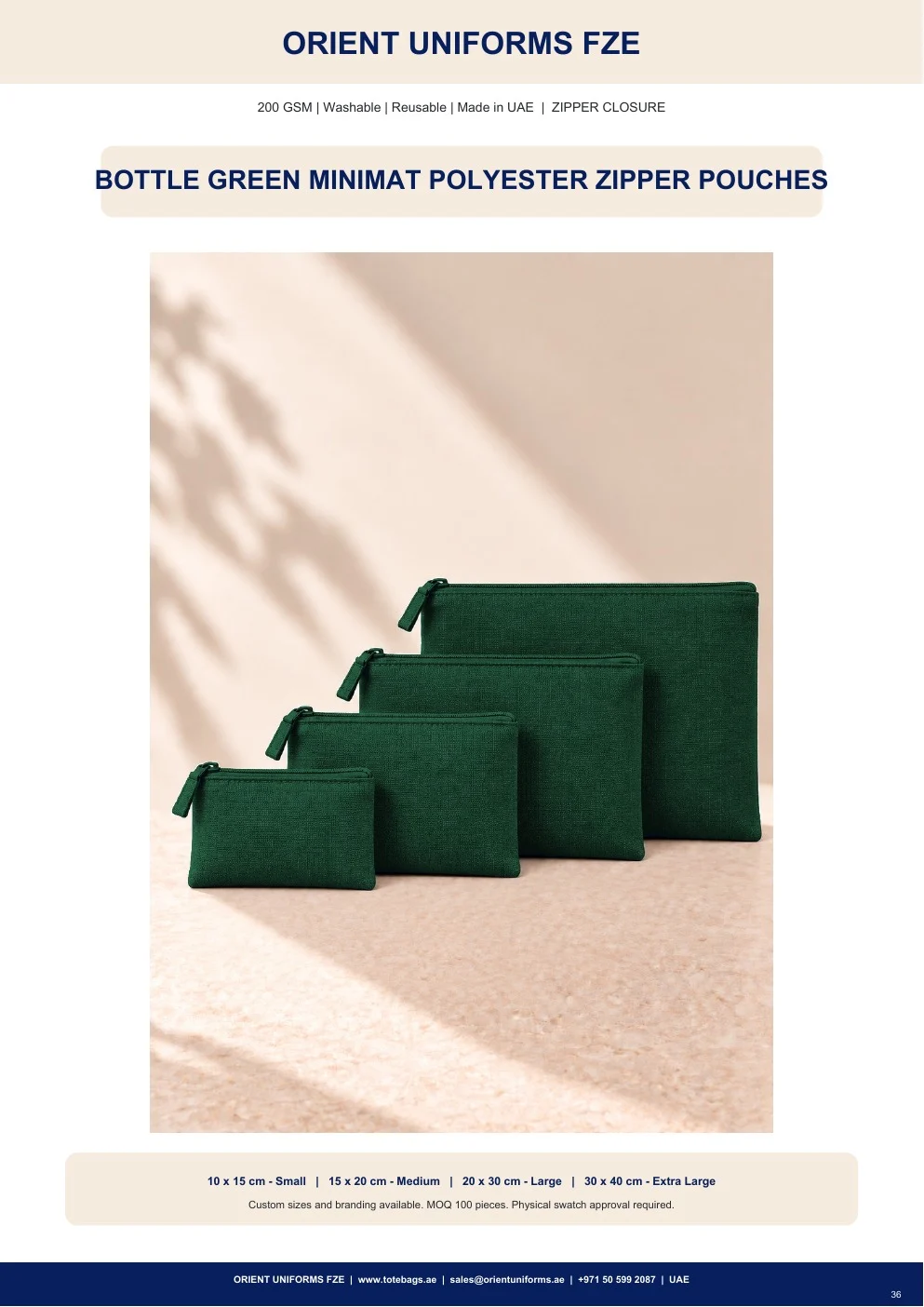 Bottle Green Minimat Polyester Zipper Pouches