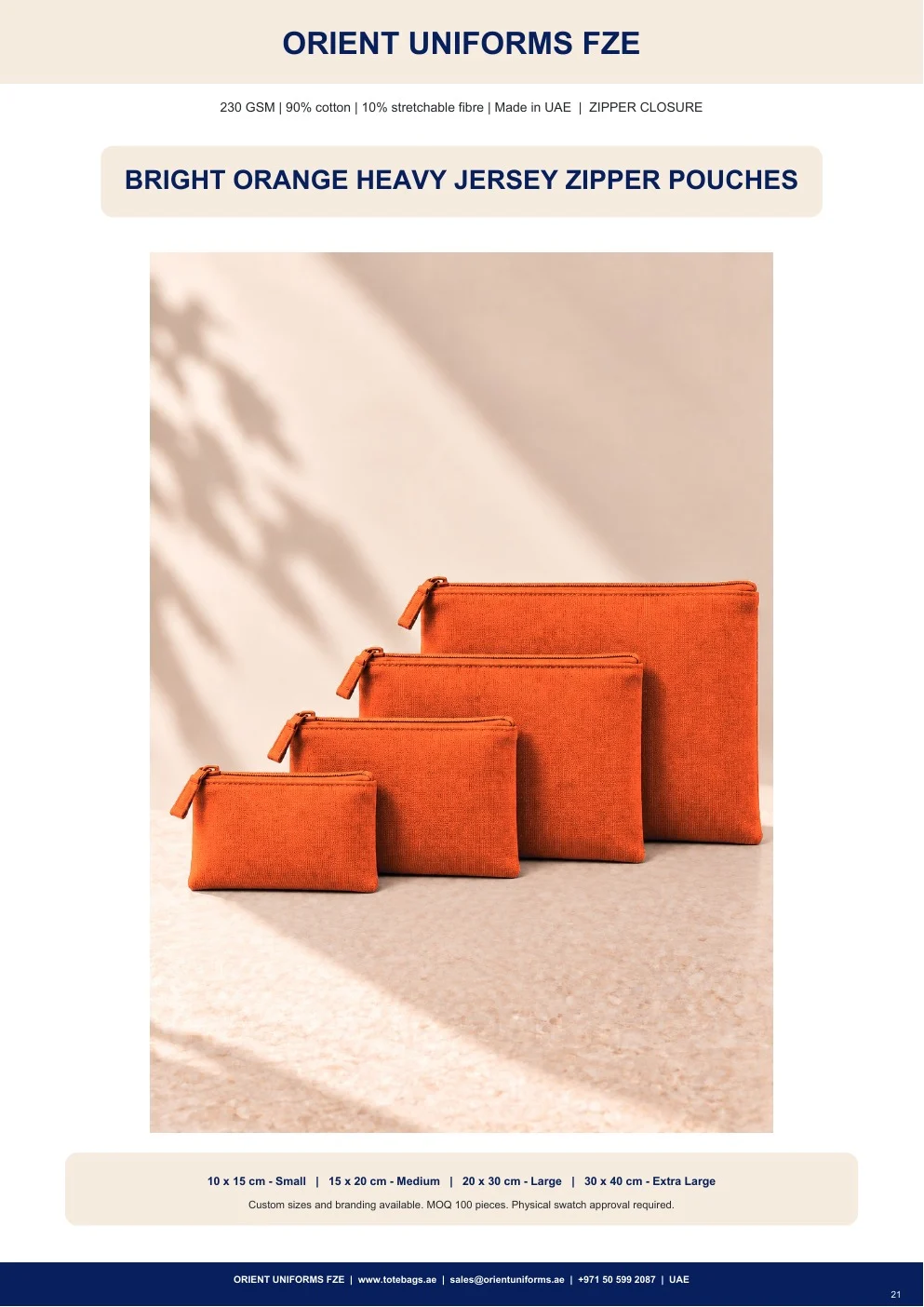 Bright Orange Heavy Jersey Zipper Pouches