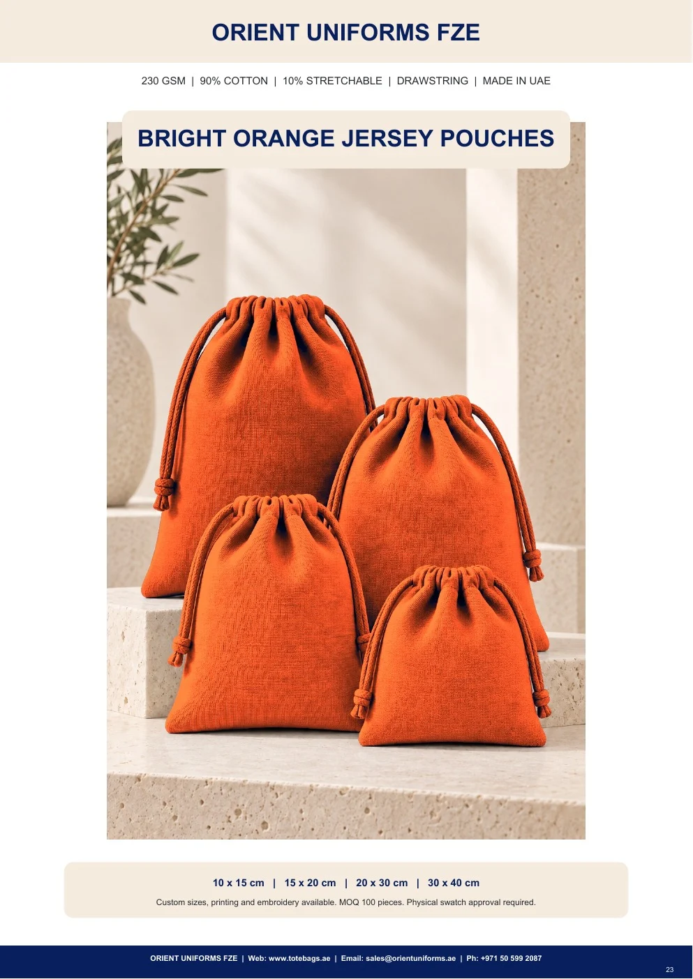 Bright Orange Jersey Drawstring Pouches Bright Orange Jersey Drawstring Pouches