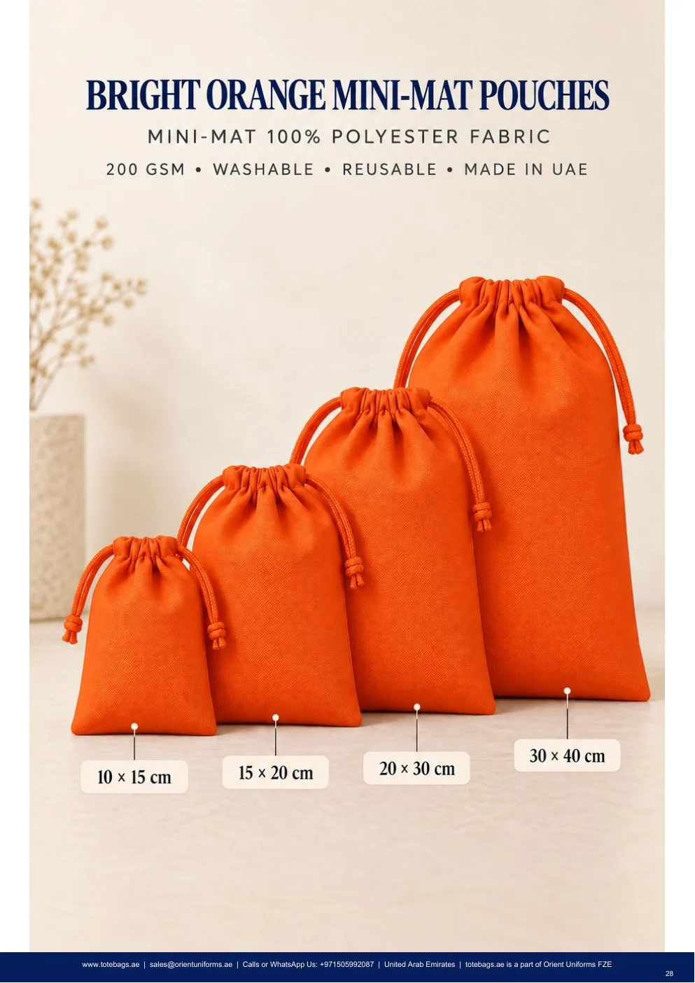 Bright Orange MiniMat Drawstring Pouches Bright Orange MiniMat Drawstring Pouches