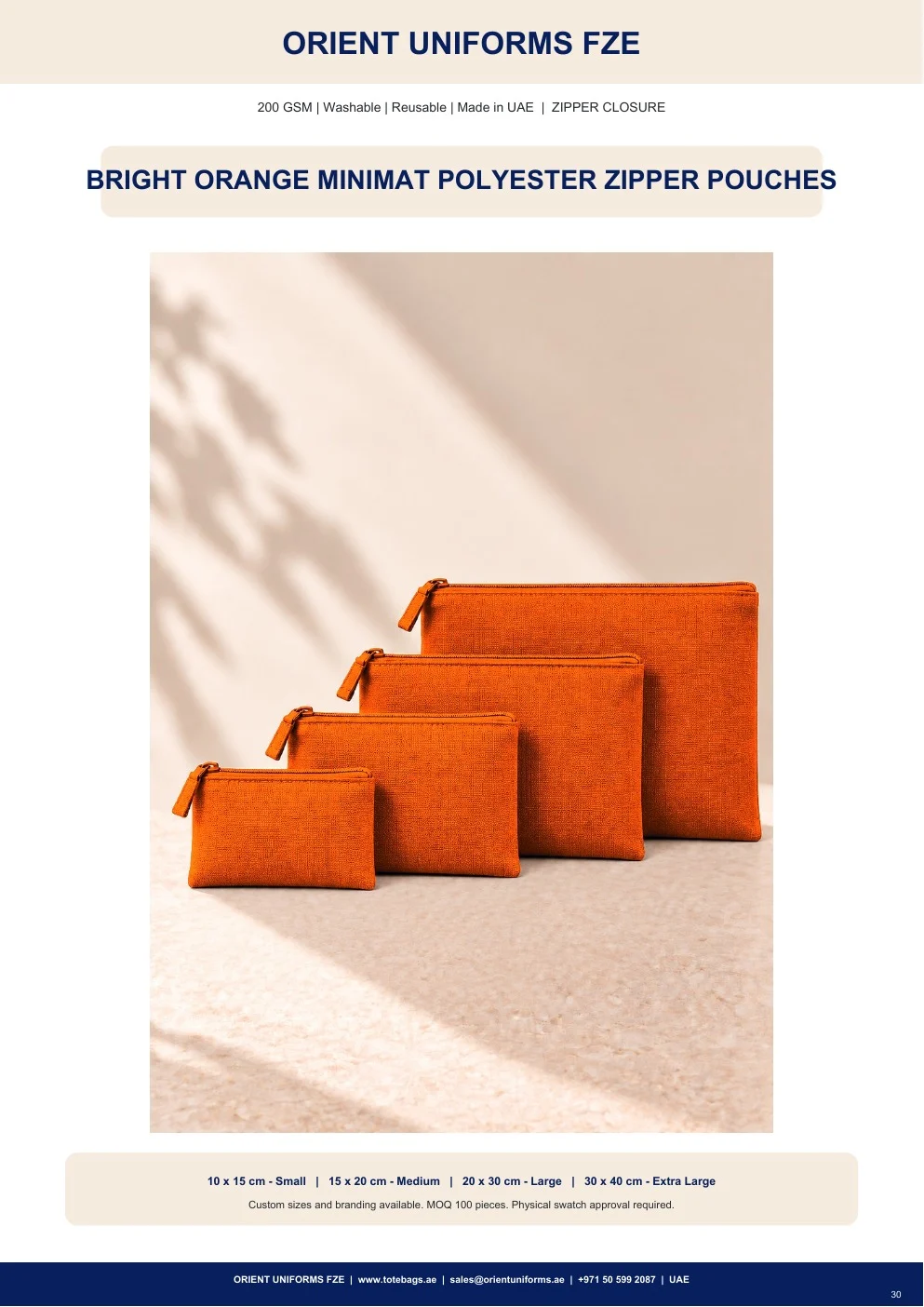 Bright Orange Minimat Polyester Zipper Pouches