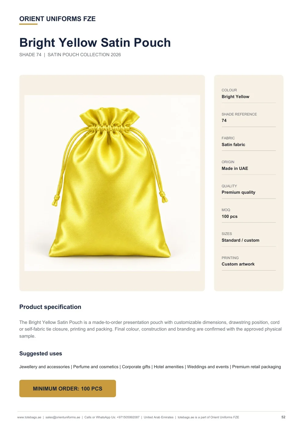 Bright Yellow Satin Drawstring Pouches Bright Yellow Satin Drawstring Pouches