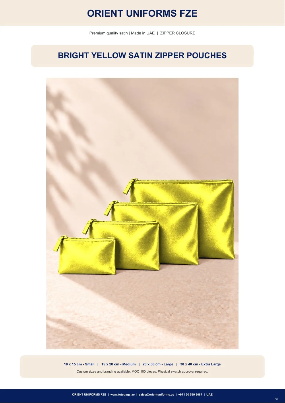 Bright Yellow Satin Zipper Pouches