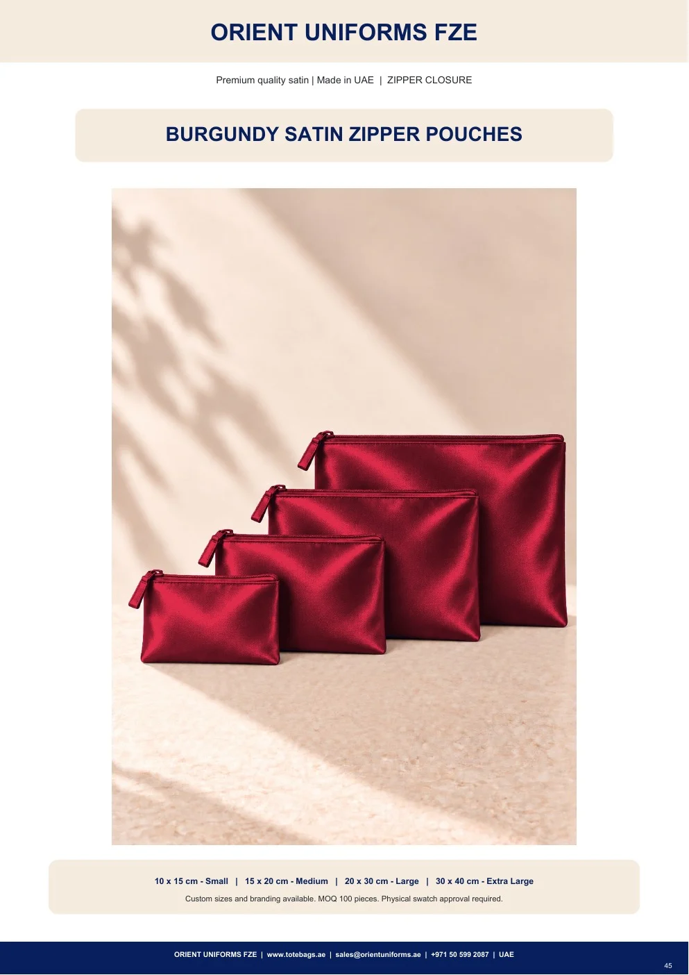 Burgundy Satin Zipper Pouches