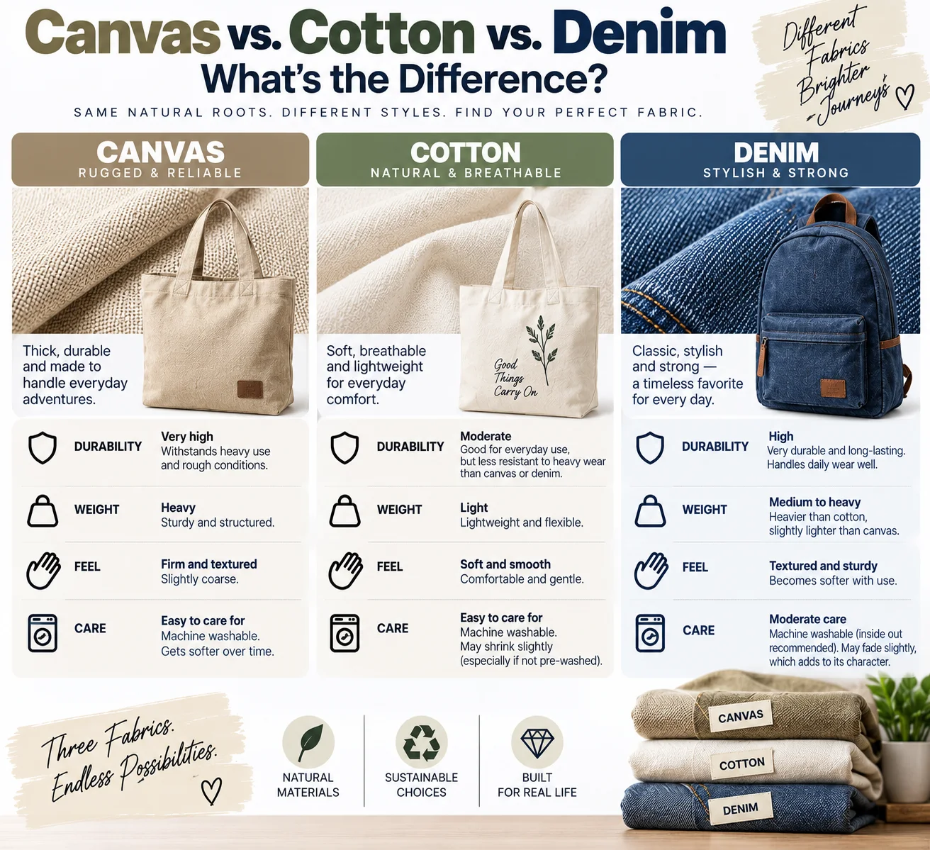 Canvas cotton and denim comparison