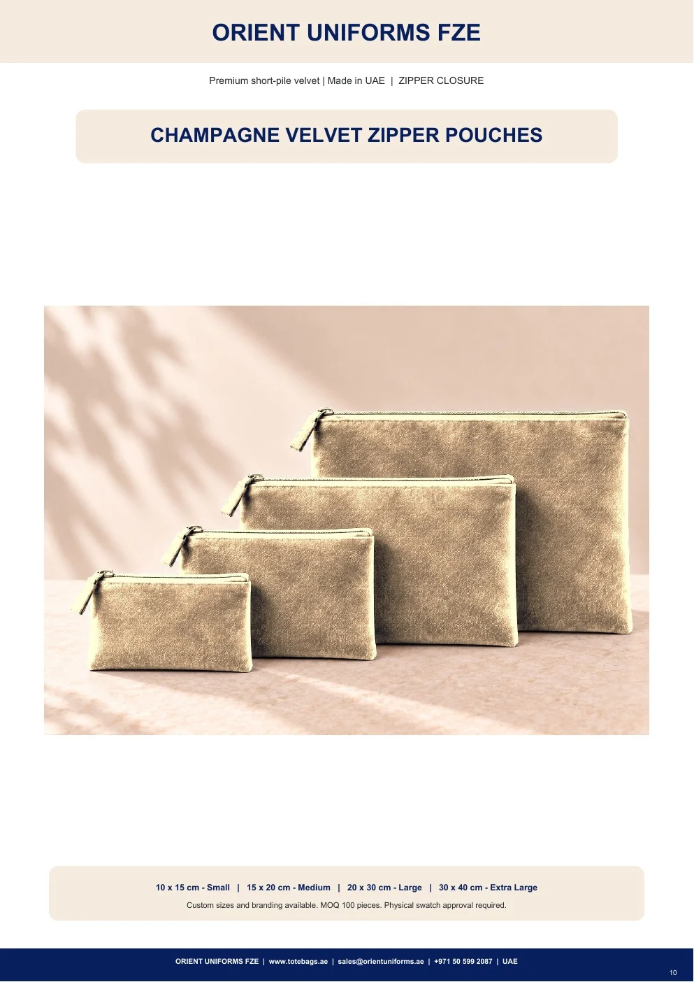 Champagne Velvet Zipper Pouches