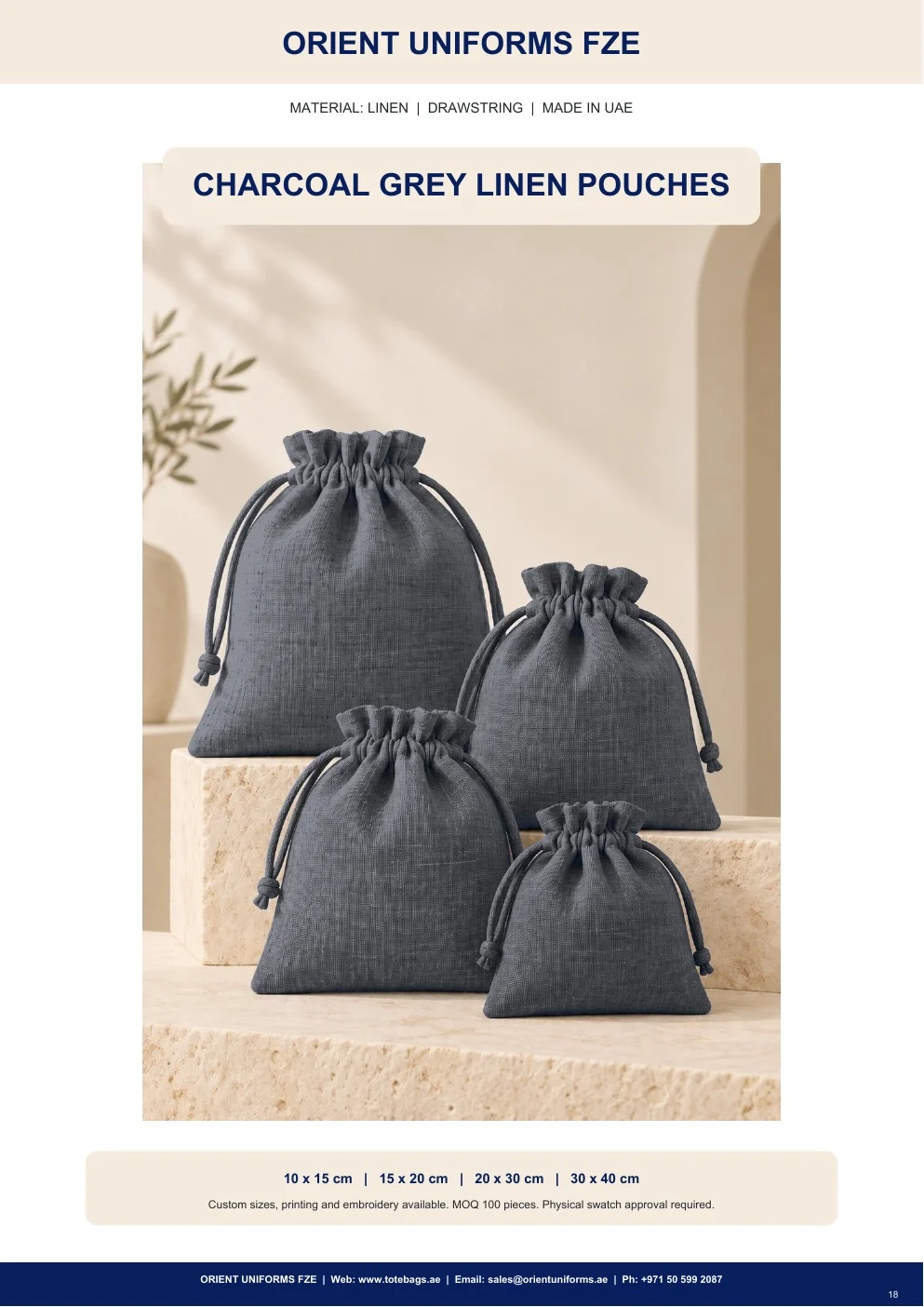 Charcoal Grey Linen Drawstring Pouches Charcoal Grey Linen Drawstring Pouches