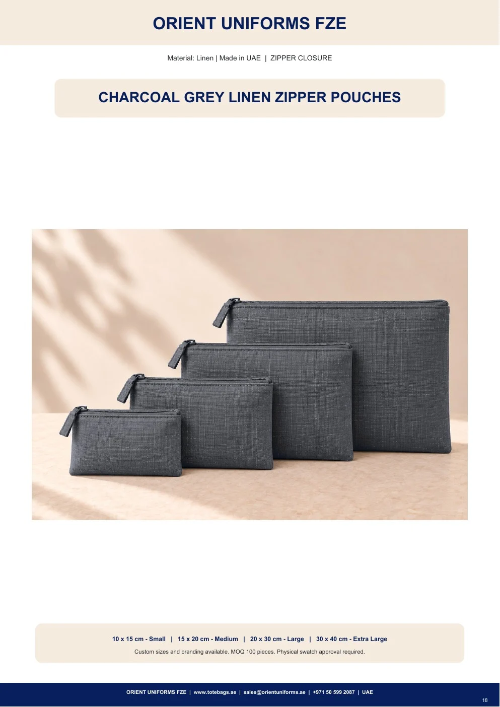 Charcoal Grey Linen Zipper Pouches