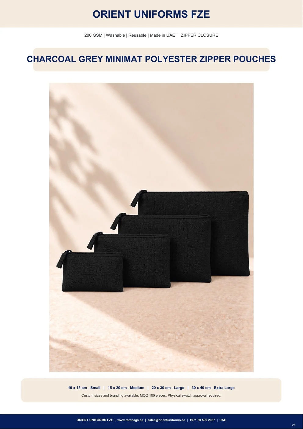 Charcoal Grey Minimat Polyester Zipper Pouches