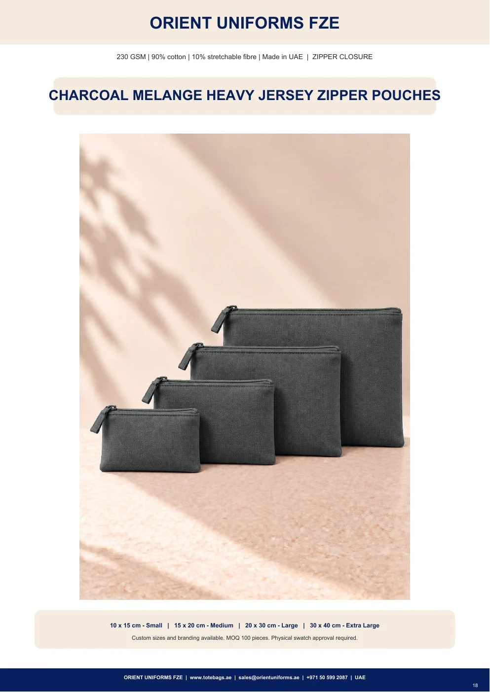 Charcoal Melange Heavy Jersey Zipper Pouches